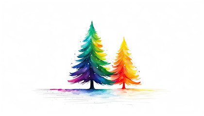 Beautiful christmas trees on white with copy space
