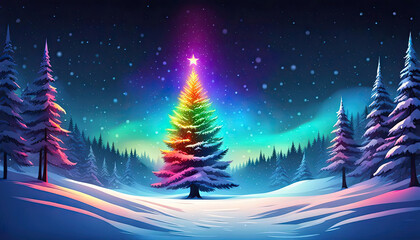 Beautiful christmas tree in the forest with copy space