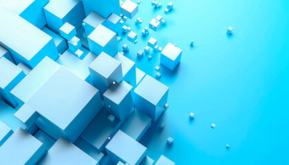 Shiny 3D cube models against a blue backdrop. Modern background. Generative AI.