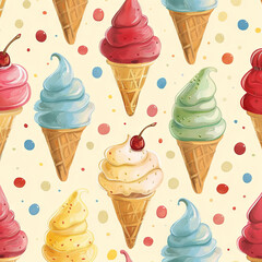Ice cream pattern, summer food concept, light background