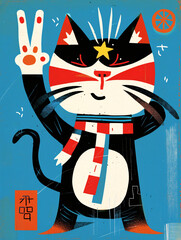 Hipster Cat Illustration with Retro Icons