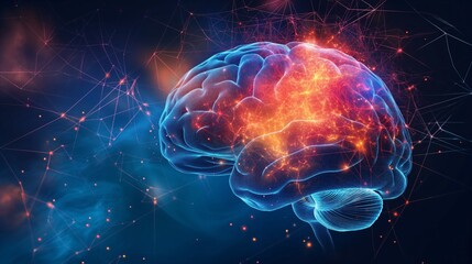 Vector Art of Human Brain Showing Neurons Firing