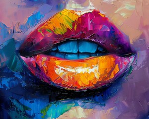 Oil painting abstract concept of woman lips knife palette on canvas