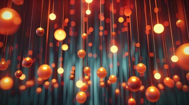 Abstract image of glowing spheres suspended in midair against a blue background, with a warm orange light.