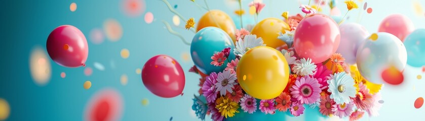 Colorful balloons and confetti. - obrazy, fototapety, plakaty