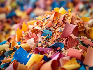 Colorful plastic shavings from a recycling plant.