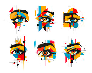 Abstract geometric eye logo, human eyes eyesight concept modern poster or business cover paint print geometry technology eyeball design set vector illustration - 799934842