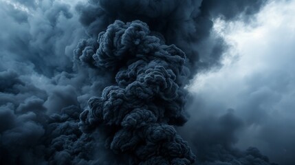 Majestic ash clouds tower in the sky, their swirling forms a dark dance of nature's unpredictable temperament.