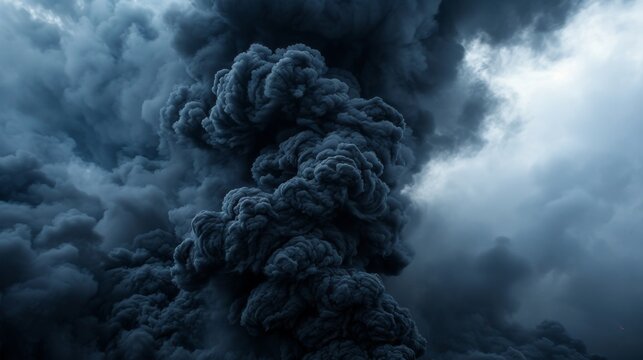 Majestic ash clouds tower in the sky, their swirling forms a dark dance of nature's unpredictable temperament.