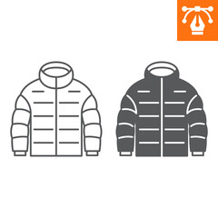 Down jacket line and solid icon, outline style icon for web site or mobile app, clothes and shopping, winter jacket vector icon, simple vector illustration, vector graphics with editable strokes.