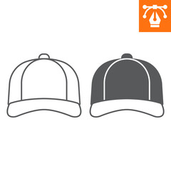 Baseball hat line and solid icon, outline style icon for web site or mobile app, clothes and headwear, baseball cap vector icon, simple vector illustration, vector graphics with editable strokes.