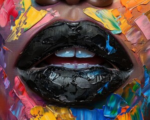 Oil painting abstract concept of woman lips knife palette on canvas
