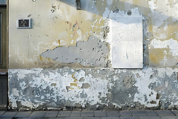 photorealistic white paper stick to the city street wall