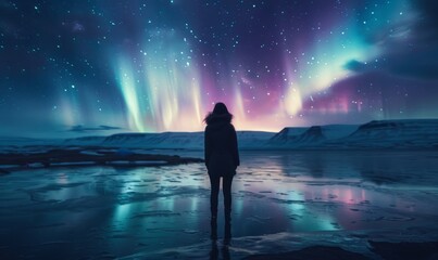 Fototapeta premium person and northern light