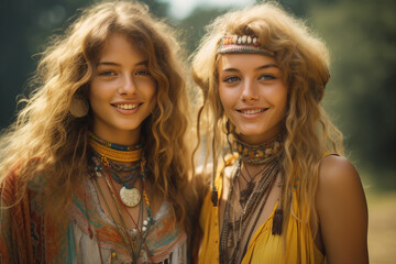 Fototapeta premium Funky hippie person with big chevelure volume hairstyle dreadlocks at bohemian style party Generative AI