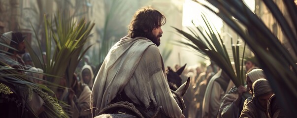 Palm Sunday. Jesus rides the donkey into Jerusalem