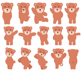 set of variant gesture activity and pose baby bear isolated on white background