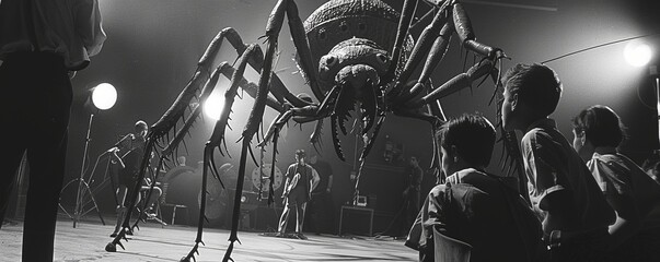Bug people on set of a television studio in the 1960s. The actors are wearing costumes that resemble an insect such as an ant