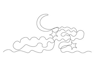 The moon is in the sky in the clouds,Logo, continuous single line art hand drawing sketch