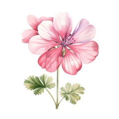 Obraz premium Geranium flower watercolor illustration. Floral blooming blossom painting on white background