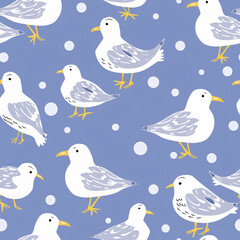 seamless pattern of Seagull on a striking blue background