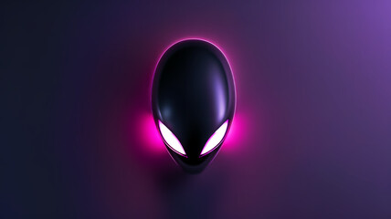 tête d'alien vu du dessus avec grand yeux sur un arrière-plan violet
