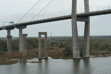 Abutment of cable-stayed Talmadge Memorial Bridge is a bridge in the United States spanning the...