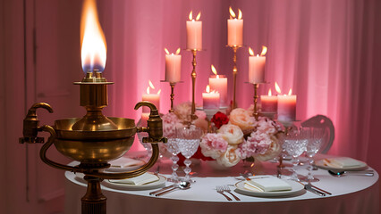 Elegant room interior with design , wooden coffee table, commode and classical furniture blue lighting, photo
