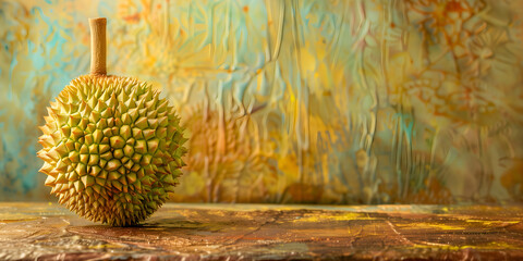 Artistic durian setup with textured backdrop with copy space, perfect for modern art and food...