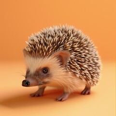 Obraz premium Adorable 3D hedgehog on a soft pastel orange background, suitable for petthemed desktop wallpapers, high definition, closeup , no grunge