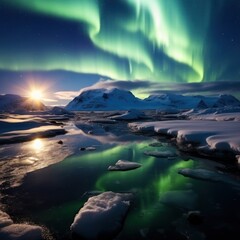 Breathtaking Aurora Borealis over Snowy Landscape