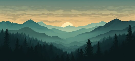 Obraz premium Serene mountain landscape at sunset