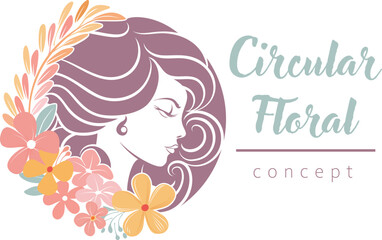 A woman circle profile face and flowers floral hair salon hairdresser spa beauty or similar concept