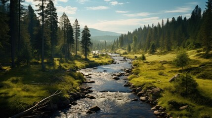 Obraz premium Serene mountain stream in lush forest landscape