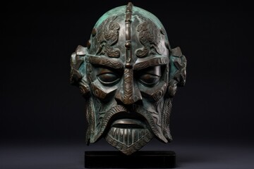Ornate Bronze Mask with Intricate Carvings