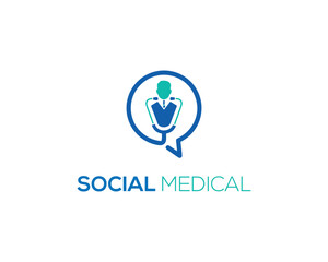 Online medical doctor with chat bubble logo design vector template