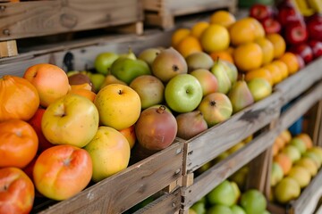 Market stall selling fresh fruit crates. Concept Outdoor Markets, Fresh Produce, Fruit Crates, Culinary Delights, Farmers Market