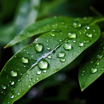 Raindrops on green leaf