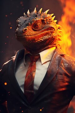 Fiery Reptilian Businessman
