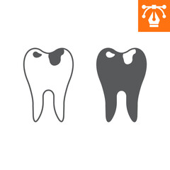 Caries line and solid icon, outline style icon for web site or mobile app, dentistry and disease, tooth decay vector icon, simple vector illustration, vector graphics.