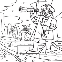 Columbus Day Man with Scroll Telescope Coloring 