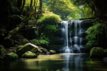 Serene Waterfall in Lush Forest