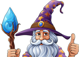 Fototapeta premium A wizard merlin cartoon beard magician man Halloween character mascot