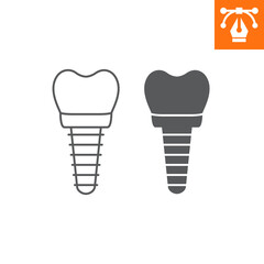 Dental implant line and solid icon, outline style icon for web site or mobile app, dentistry and treatment, implantation vector icon, simple vector illustration, vector graphics.