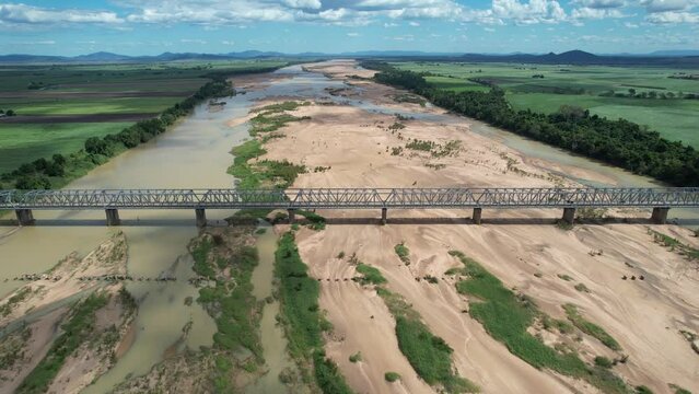 Aerial footage of Burdekin River Bridge Home Hill Queensland