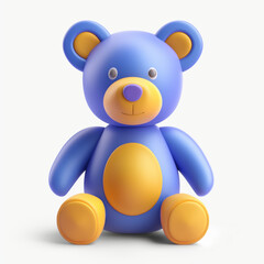 Obraz premium A cute blue teddy bear with yellow ears and feet is sitting and smiling.
