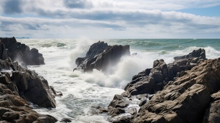 Obraz premium Dramatic Seascape with Crashing Waves and Rugged Cliffs