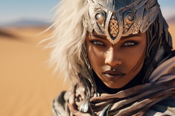 Fierce warrior woman in desert