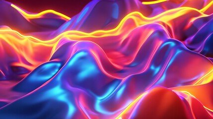 Obraz premium Vibrant 3d render: abstract multicolor spectrum background with bright orange and blue neon rays, colorful glowing lines - dynamic visuals for modern designs