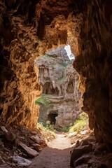 Enchanting Cave Passage with Lush Vegetation
